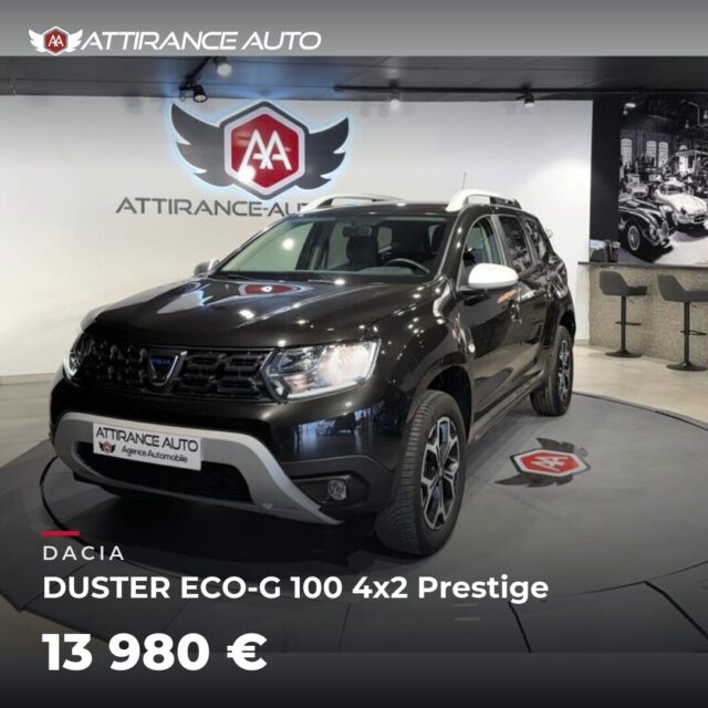 🚗 Elle vient d'arriver chez Attirance Auto ! 🚘 DACIA DUSTER ECO-G 100 4x2 Prestige 🔧 2020 · 69 983 km · Hybride · boîte manuelle · 100 ch 💰 13 980 € ✅ Garantie 