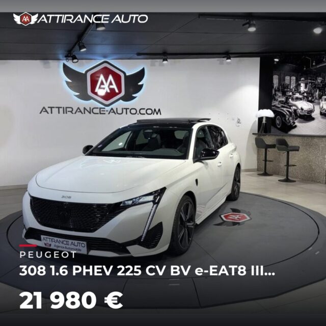 ⭐ Coup de cœur de la semaine ! 🚘 Peugeot 308 1.6 PHEV 225 CV BV e-EAT8 III 2021 GT Pack ⏱️ 2022 · 31 603 km · Hybride essence · boîte automatique · 180 ch 💰 21 