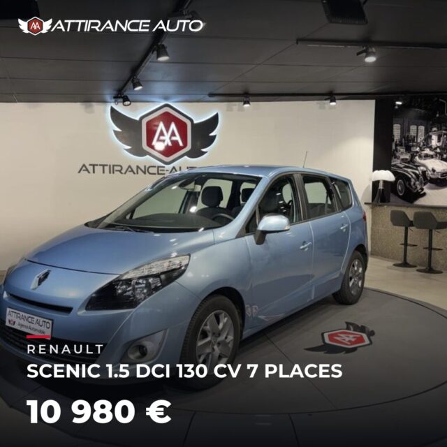 ✨ Disponible chez Attirance Auto ! 🚘 RENAULT SCENIC 1.5 DCI 130 CV 7 PLACES ⏱️ 2011 · 132 349 km · Diesel · boîte manuelle · 130 ch 💰 10 980 € ✅ Garantie inclus
