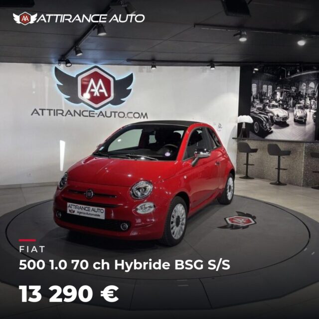 🔎 À découvrir dans notre parc ! 🚘 FIAT 500 1.0 70 ch Hybride BSG S/S ⏱️ 2023 · 23 694 km · Essence · boîte manuelle · 70 ch 💰 13 290 € ✅ Garantie incluse · Livr