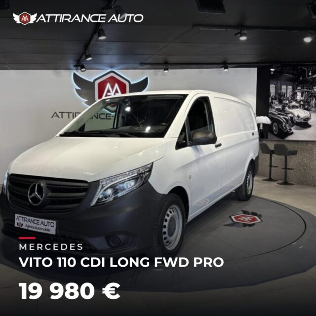 ⭐ Coup de cœur de la semaine ! 🚘 MERCEDES VITO 110 CDI LONG FWD PRO ⏱️ 2021 · 65 449 km · Diesel · boîte manuelle · 102 ch 💰 19 980 € ✅ Garantie incluse · Livra