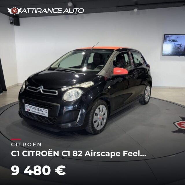 ⭐ Coup de cœur de la semaine ! 🚘 CITROEN C1 CITROËN C1 82 Airscape Feel Edition ⏱️ 2016 · 72 642 km · Essence · boîte manuelle · 82 ch 💰 9 480 € ✅ Garantie incl