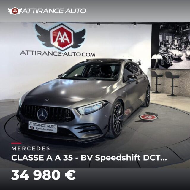 ✨ Disponible chez Attirance Auto ! 🚘 MERCEDES CLASSE A A 35 - BV Speedshift DCT AMG BERLINE 5P - BM 177 AMG 4-Matic PHASE 1 ⏱️ 2019 · 80 239 km · Essence · boît