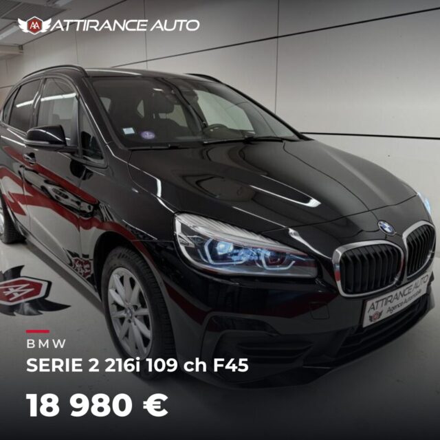 ✨ Disponible chez Attirance Auto ! 🚘 BMW SERIE 2 216i 109 ch F45 ⏱️ 2021 · 14 625 km · Essence · boîte manuelle · 109 ch 💰 18 980 € ✅ Garantie incluse · Livrais