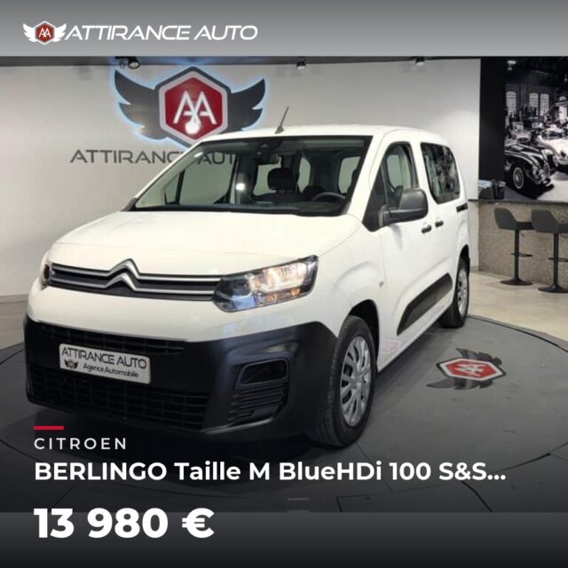 🔎 À découvrir dans notre parc ! 🚘 CITROEN BERLINGO Taille M BlueHDi 100 S&S BVM6 Live ⏱️ 2022 · 107 330 km · Diesel · boîte manuelle · 102 ch 💰 13 980 € ✅ Garan