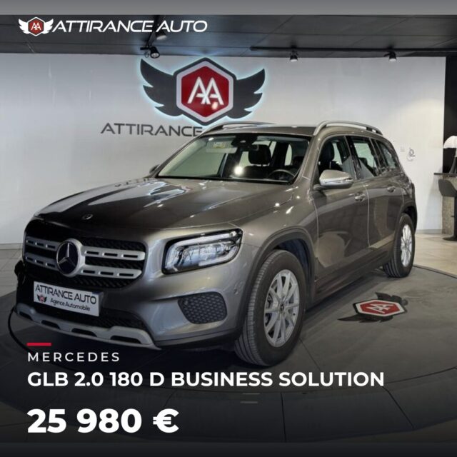 ✨ Disponible chez Attirance Auto ! 🚘 MERCEDES GLB 2.0 180 D BUSINESS SOLUTION ⏱️ 2021 · 88 890 km · Diesel · boîte automatique · 116 ch 💰 25 980 € ✅ Garantie in