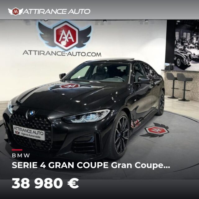 ✨ Disponible chez Attirance Auto ! 🚘 BMW SERIE 4 GRAN COUPE Gran Coupe 420d xDrive 190 ch BVA8 G26 M Sport ⏱️ 2022 · 63 500 km · Diesel · boîte automatique · 19