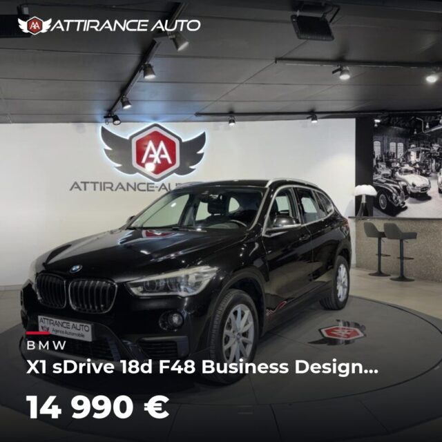 ✨ Disponible chez Attirance Auto ! 🚘 BMW X1 sDrive 18d F48 Business Design PHASE 1 ⏱️ 2018 · 163 357 km · Diesel · boîte manuelle · 150 ch 💰 14 990 € ✅ Garantie