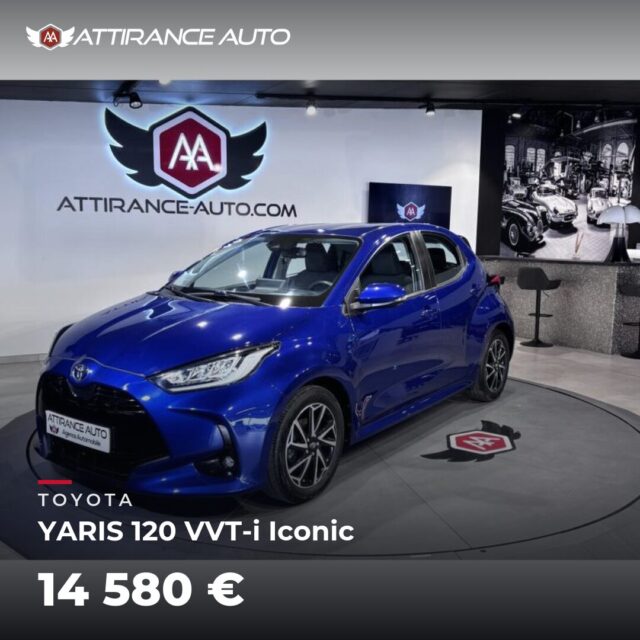 ⭐ Coup de cœur de la semaine ! 🚘 TOYOTA YARIS 120 VVT-i Iconic ⏱️ 2021 · 99 980 km · Essence · boîte manuelle · 120 ch 💰 14 580 € ✅ Garantie incluse · Livraison