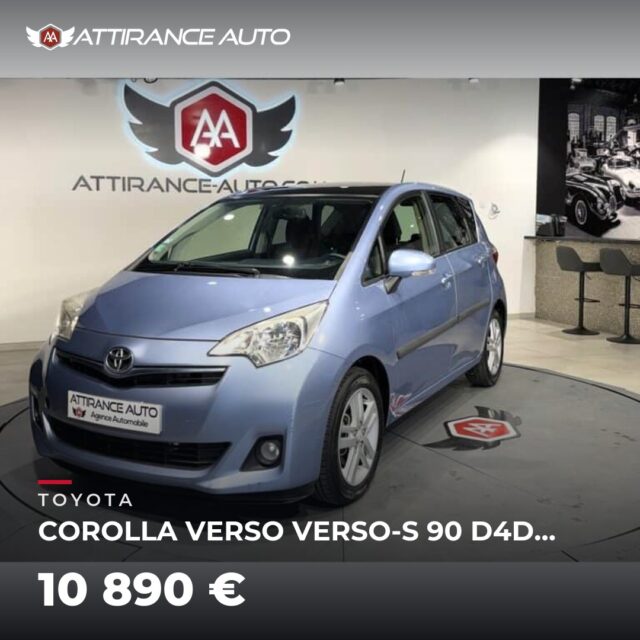 ✨ Disponible chez Attirance Auto ! 🚘 TOYOTA COROLLA VERSO VERSO-S 90 D4D DYNAMIC ⏱️ 2012 · 63 611 km · Diesel · boîte manuelle · 99 ch 💰 10 890 € ✅ Garantie inc