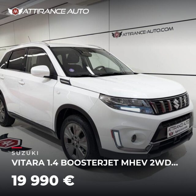 ✨ Nouveauté sur le parc ! 🚘 SUZUKI VITARA 1.4 BOOSTERJET MHEV 2WD AVANTAGE 🔧 2024 · 33 750 km · Hybride essence électrique · boîte manuelle · 130 ch 💰 19 990 € 