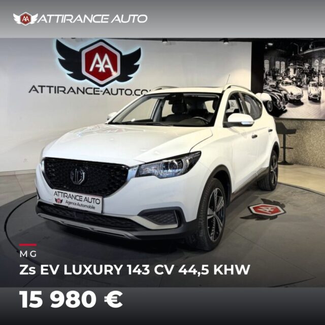 🔎 À découvrir dans notre parc ! 🚘 Mg Zs EV LUXURY 143 CV 44,5 KHW ⏱️ 2021 · 81 999 km · Electrique · boîte automatique · 143 ch 💰 15 980 € ✅ Garantie incluse · 