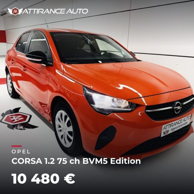⭐ Coup de cœur de la semaine ! 🚘 OPEL CORSA 1.2 75 ch BVM5 Edition ⏱️ 2020 · 76 290 km · Essence · boîte manuelle · 75 ch 💰 10 480 € ✅ Garantie incluse · Livrai