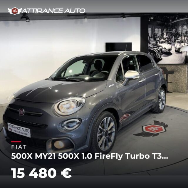 🚗 Elle vient d'arriver chez Attirance Auto ! 🚘 FIAT 500X MY21 500X 1.0 FireFly Turbo T3 120 ch Sport 🔧 2021 · 47 922 km · Essence · boîte manuelle · 120 ch 💰 15