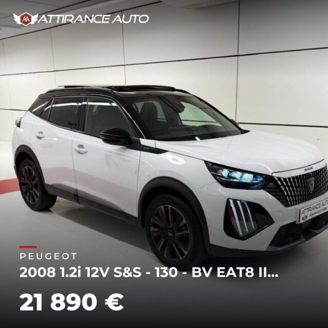 ✨ Nouveauté sur le parc ! 🚘 Peugeot 2008 1.2i 12V S&S - 130 - BV EAT8 II GT PHASE 2 🔧 2023 · 33 400 km · Essence · boîte automatique · 130 ch 💰 21 890 € ✅ Garan