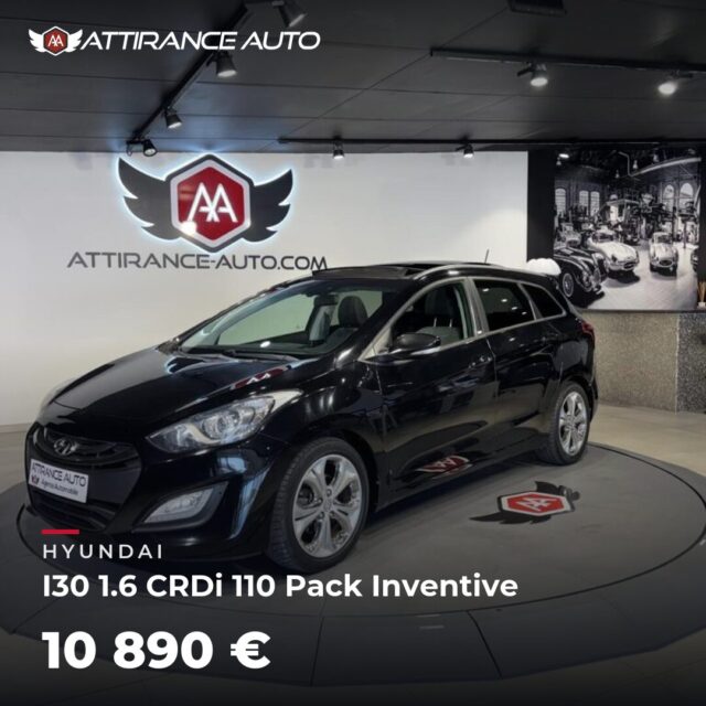 ✨ Disponible chez Attirance Auto ! 🚘 Hyundai I30 1.6 CRDi 110 Pack Inventive ⏱️ 2014 · 115 630 km · Diesel · boîte manuelle · 110 ch 💰 10 890 € ✅ Garantie inclu