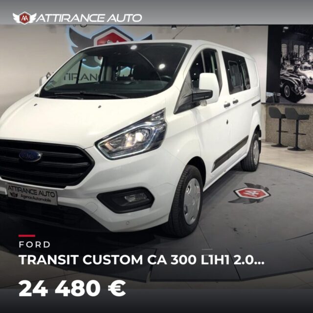 ⭐ Coup de cœur de la semaine ! 🚘 FORD TRANSIT CUSTOM CA 300 L1H1 2.0 ECOBLUE 130 TREND BUSINESS ⏱️ 2021 · 98 000 km · Diesel · boîte manuelle · 130 ch 💰 24 480 