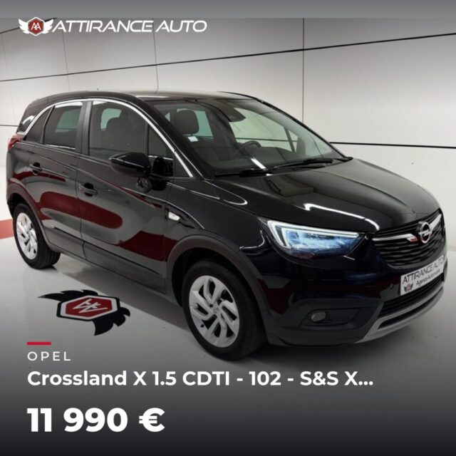 🔎 À découvrir dans notre parc ! 🚘 OPEL Crossland X 1.5 CDTI - 102 - S&S X Elégance PHASE 1 ⏱️ 2019 · 88 824 km · Diesel · boîte manuelle · 102 ch 💰 11 990 € ✅ G