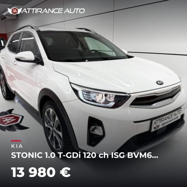⭐ Coup de cœur de la semaine ! 🚘 KIA STONIC 1.0 T-GDi 120 ch ISG BVM6 Premium ⏱️ 2020 · 84 201 km · Essence · boîte manuelle · 120 ch 💰 13 980 € ✅ Garantie incl