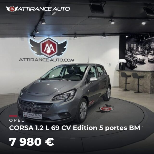 ✨ Disponible chez Attirance Auto ! 🚘 OPEL CORSA 1.2 L 69 CV Edition 5 portes BM ⏱️ 2019 · 120 891 km · Essence · boîte manuelle · 69 ch 💰 7 980 € ✅ Garantie inc