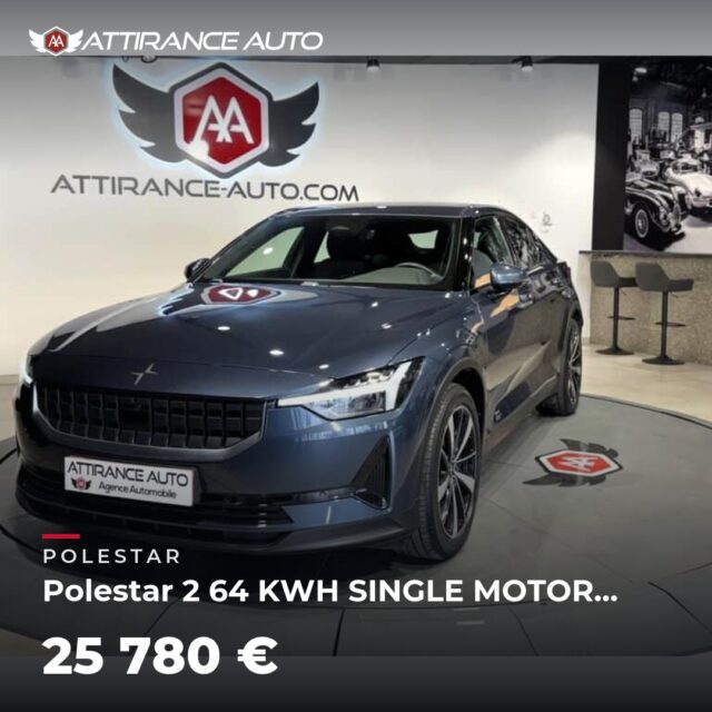 🔎 À découvrir dans notre parc ! 🚘 POLESTAR Polestar 2 64 KWH SINGLE MOTOR STANDARD RANGE ⏱️ 2022 · 72 230 km · Electrique · boîte automatique · 225 ch 💰 25 780 